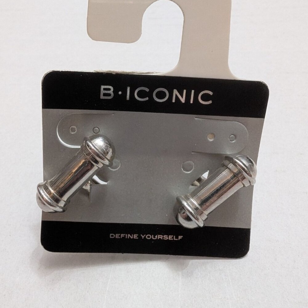B Iconic cuff links silver tone metal barbells‎ org packaging 1 inch vintage